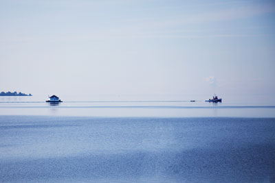 Lake Ontario, water, house, tugboat, boat